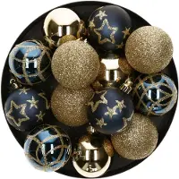Atmosphera Déco de sapin Lot de 15 Boules de Noël D 5 cm - Or et Bleu