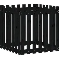 vidaXL Jardinière avec design de clôture noir 70x70x70 cm pin massif
