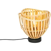 QAZQA Lampe de table orientale noire avec bambou naturel - Pua