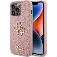 GUESS Coque 4G Metal Logo Glitter Apple iPhone 15 Pro Max - Rose