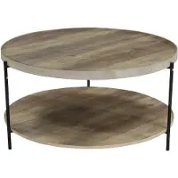 AC-DÉCO Table basse ronde 2 niveaux JOYA - Noir et effet bois - Métal et bois - D 76 x H 39 cm