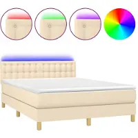 vidaXL Lit Boxspring avec matelas & LED Crème 140x200 cm Tissu