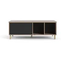 Ebuy24 Penny Table basse avec plateau extensible et 2 espaces de rangement, teinte Hickory et noir mat.