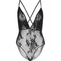 Leg avenue Body Deep V Floral Noir - Leg Avenue