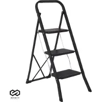 Infinity Goods Échelle domestique robuste 3 marches - Escalier de cuisine pliable - antidérapant - Échelle d'escalier - Pliable - Métal - Noir