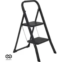 Brixy Échelle domestique robuste 2 marches - Escalier de cuisine pliable - antidérapant - Échelle d'escalier - Pliable - Métal - Noir