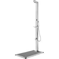 vidaXL Douche de jardin avec plaque de sol grise 225 cm acier inoxydable