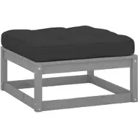vidaXL Repose-pied de jardin avec coussin Gris Bois de pin massif