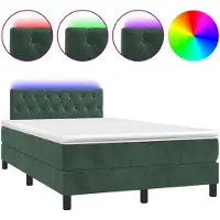vidaXL Lit boxspring avec matelas & LED vert foncé 120x200 cm velours