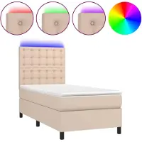 vidaXL Lit Boxspring avec matelas & LED Cappuccino-Brun 90x200cm