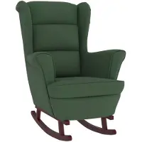 vidaXL Fauteuil à bascule à oreilles en velours vert foncé bois massif