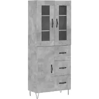 vidaXL Highboard gris béton 69,5x34x180 cm Bois composite
