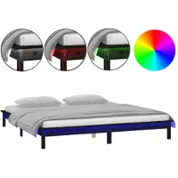 vidaXL Lit en bois massif avec éclairage LED noir 200x200 cm