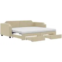 vidaXL Lit de jour extensible avec tiroirs Crème 90x200 cm Tissu