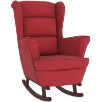 vidaXL Fauteuil à bascule à oreilles en velours rouge vin bois massif