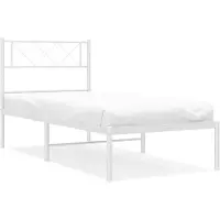 vidaXL Cadre de lit avec tête de lit en métal blanc 107x203 cm