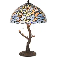 Clayre & Eef Lampe de table Tiffany Ø 40x60 cm Bleu Verre Papillons