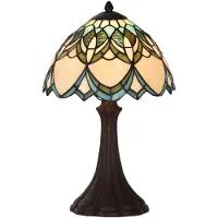 Clayre & Eef Lampe de table Tiffany Ø 25x42 cm Beige Bleu Verre