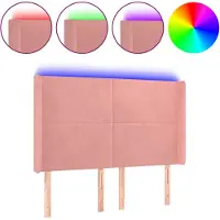 vidaXL Tête de lit LED rose 147x16x118/128 cm velours