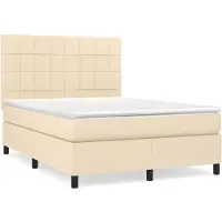 vidaXL Lit boxspring avec matelas Crème 140x200 cm Tissu