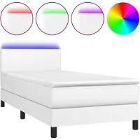 vidaXL Lit Boxspring avec matelas & LED Blanc 80x200 cm Similicuir
