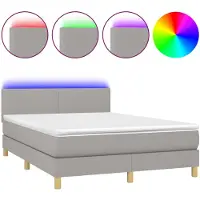 vidaXL Lit boxspring avec matelas & LED gris clair 140x190 cm Tissu