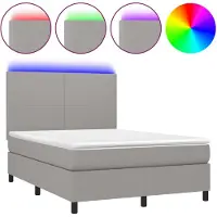 vidaXL Lit boxspring avec matelas & LED gris clair 140x190 cm Tissu