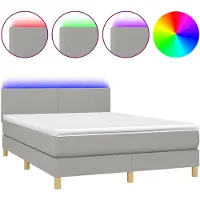 vidaXL Lit Boxspring avec matelas & LED Gris clair 140x200 cm Tissu