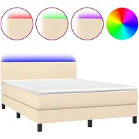 vidaXL Lit Boxspring avec matelas & LED Crème 140x190 cm Tissu