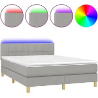 vidaXL Lit boxspring avec matelas & LED gris clair 140x190 cm Tissu