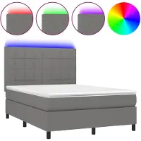 vidaXL Lit boxspring avec matelas & LED gris foncé 140x200 cm Tissu