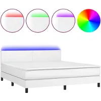 vidaXL Lit Boxspring avec matelas & LED Blanc 160x200 cm Similicuir