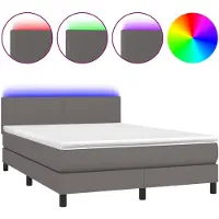vidaXL Lit Boxspring avec matelas & LED Gris 140x200 cm Similicuir