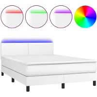 vidaXL Lit Boxspring avec matelas & LED Blanc 140x190 cm Similicuir