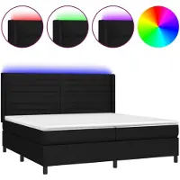 vidaXL Lit Boxspring avec matelas & LED Noir 200x200 cm Tissu