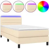 vidaXL Lit Boxspring avec matelas & LED Crème 90x200 cm Tissu