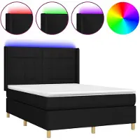 vidaXL Lit Boxspring avec matelas & LED Noir 140x200 cm Tissu