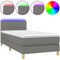 vidaXL Lit boxspring avec matelas & LED gris foncé 80x200 cm Tissu
