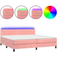 vidaXL Lit boxspring avec matelas & LED rose 200x200 cm velours