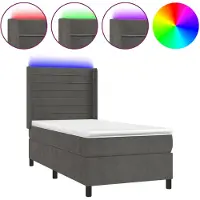 vidaXL Lit boxspring avec matelas & LED gris foncé 90x200 cm velours