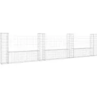 vidaXL Corbeille à gabion en forme de U avec 4 colonnes en fer 380x20x100 cm