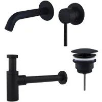 FortiFura Calvi Slim Kit mitigeur lavabo - robinet encastrable - bonde nonobturable - siphon design - Noir mat SW377837/SW696205/SW696210