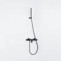 FortiFura Calvi Robinet de baignoire thermostatique avec douchette stick, support et flexible en métal Noir mat SW496811/SW720565/SW720224/SW706203