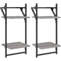 vidaXL Étagères murales à 2 niveaux avec barres 2 pcs sonoma gris