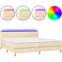 vidaXL Lit boxspring avec matelas & LED Crème 200x200 cm Tissu