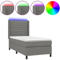vidaXL Lit boxspring avec matelas & LED gris foncé 80x200 cm Tissu