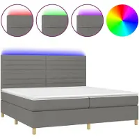 vidaXL Lit boxspring avec matelas & LED gris foncé 200x200 cm Tissu