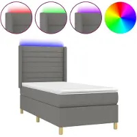vidaXL Lit boxspring avec matelas & LED gris foncé 100x200 cm Tissu