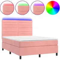 vidaXL Sommier tapissier avec matelas et LED Rose 140x190 cm Velours