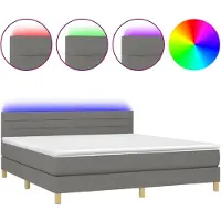 vidaXL Lit boxspring avec matelas & LED gris foncé 180x200 cm Tissu